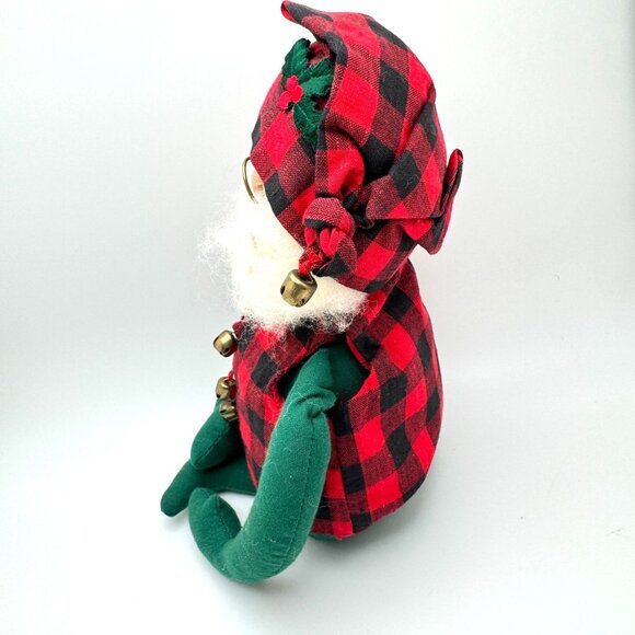 Overly Raker Bean Bag Sitting Santa Mantel Shelf Christmas Decor Red Plaid Bell - Picture 9 of 10